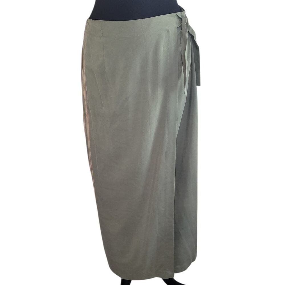 Vintage Express Silk Wrap Midi Skirt Sage Green Large